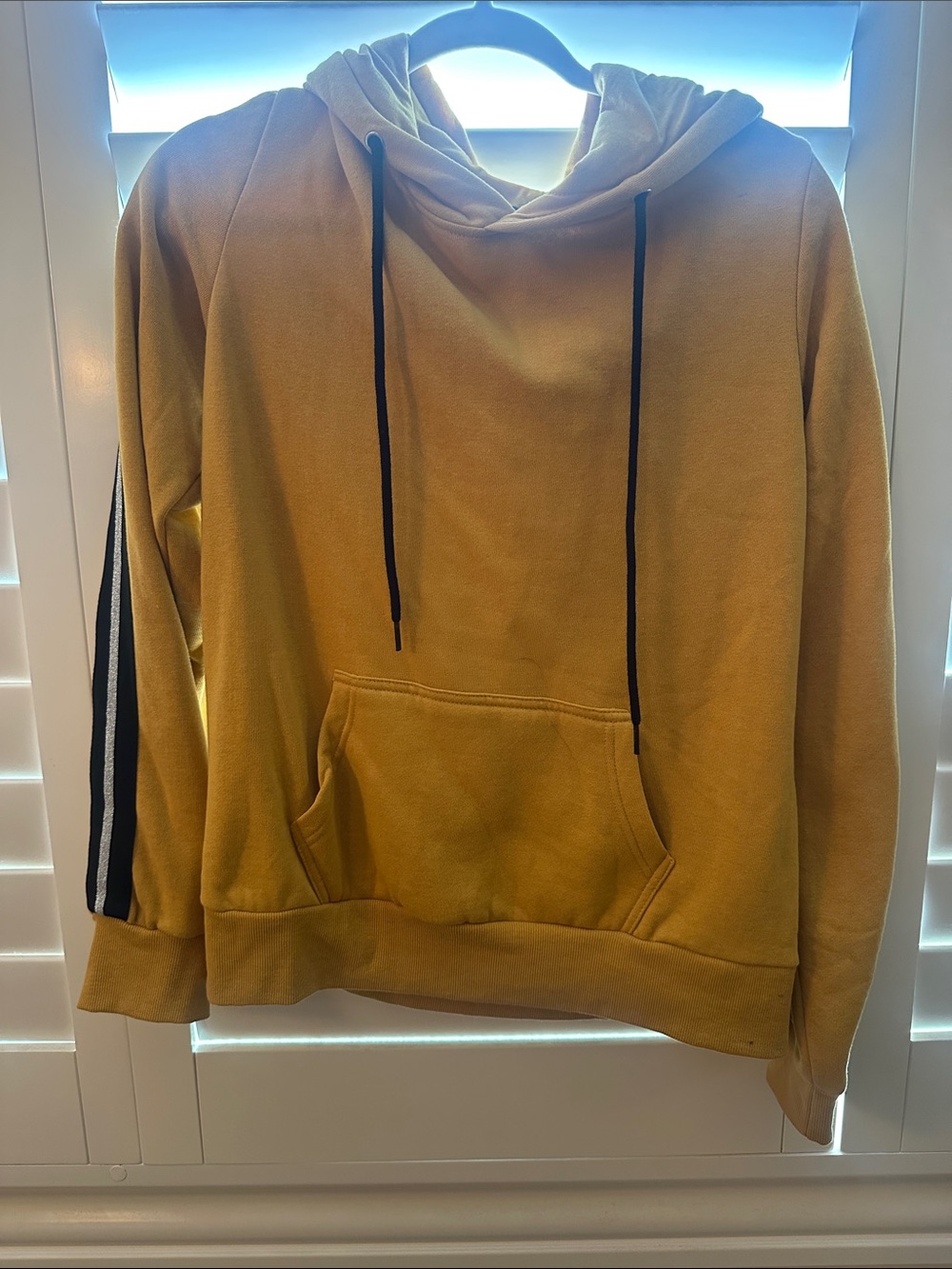 Fashion Nova Mustard Yellow Hoodie with Black Stripe